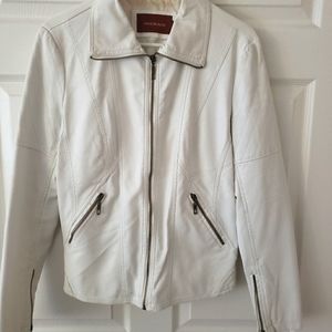 Faux leather fitted jacket a large but runs small. In very good shape.